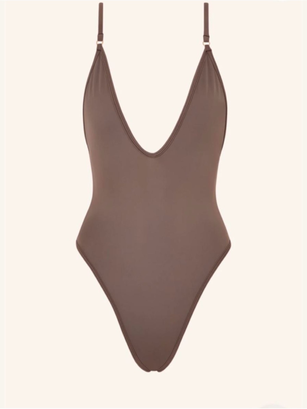 Minimal Scoop V-Neck Brown One-Piece Swimsuit